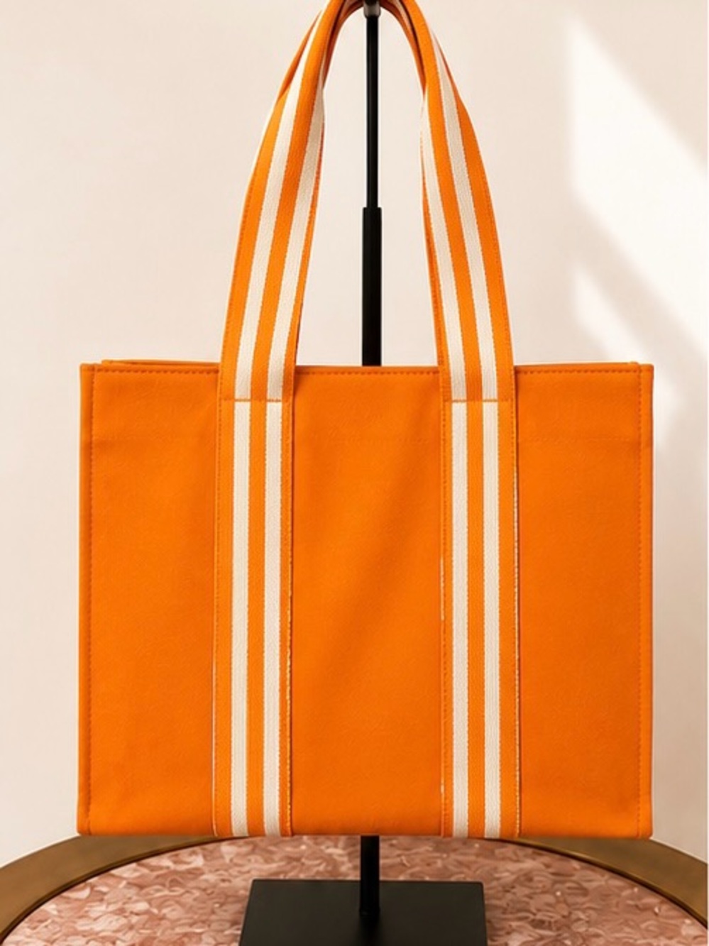 NWT Jill & Ally Orange Canvas Striped Tote Bag